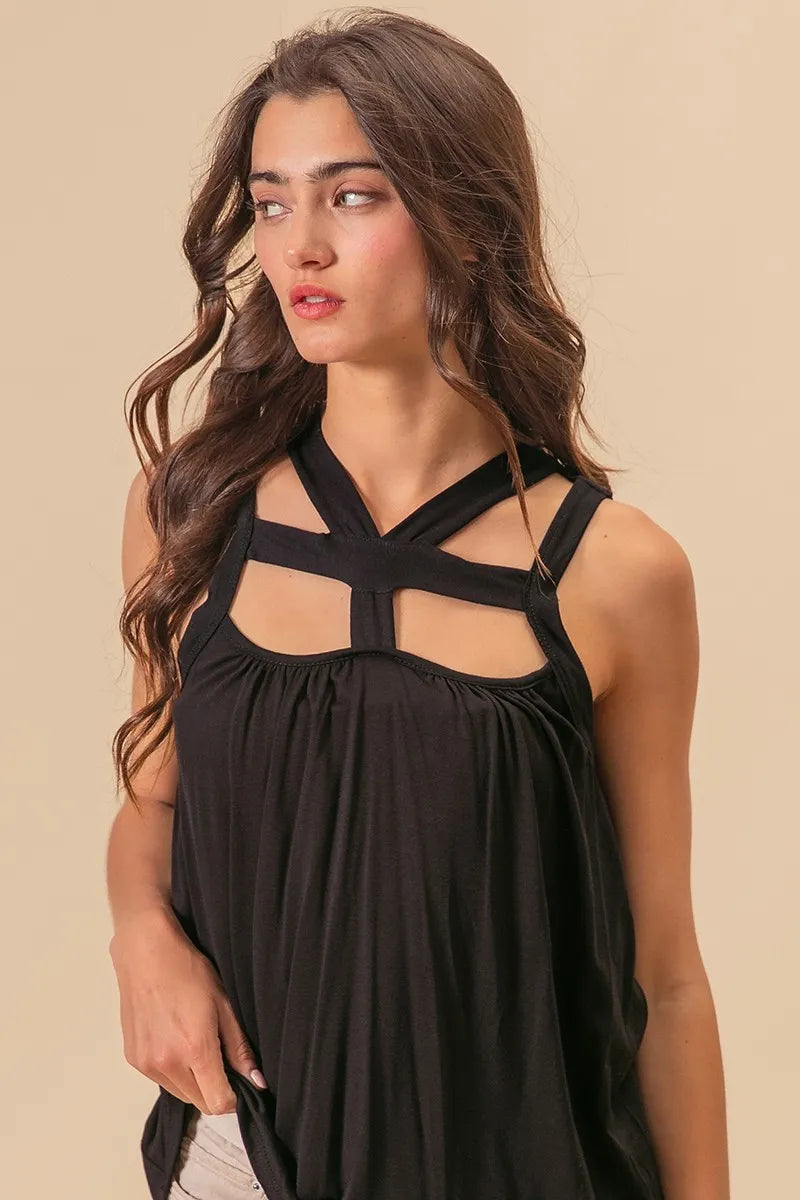 BiBi Rayon Span Jersey Cut Out with Straps Detailed - Velora Luxury Fashion