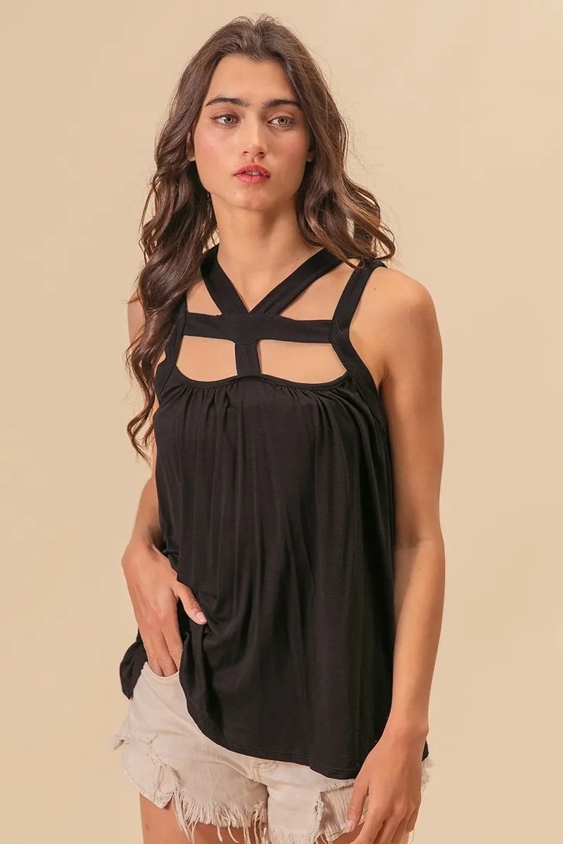 BiBi Rayon Span Jersey Cut Out with Straps Detailed - Velora Luxury Fashion