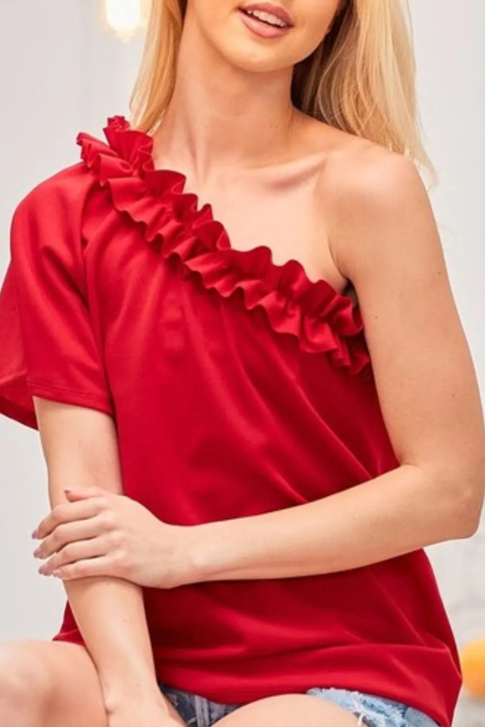 BiBi Ruffled Asymmetrical Crepe One Shoulder Top - Velora Luxury Fashion