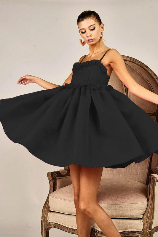 BiBi Ruffled Edge Sweet Heart Neck Sleeveless Tulle Dress - Velora Luxury Fashion