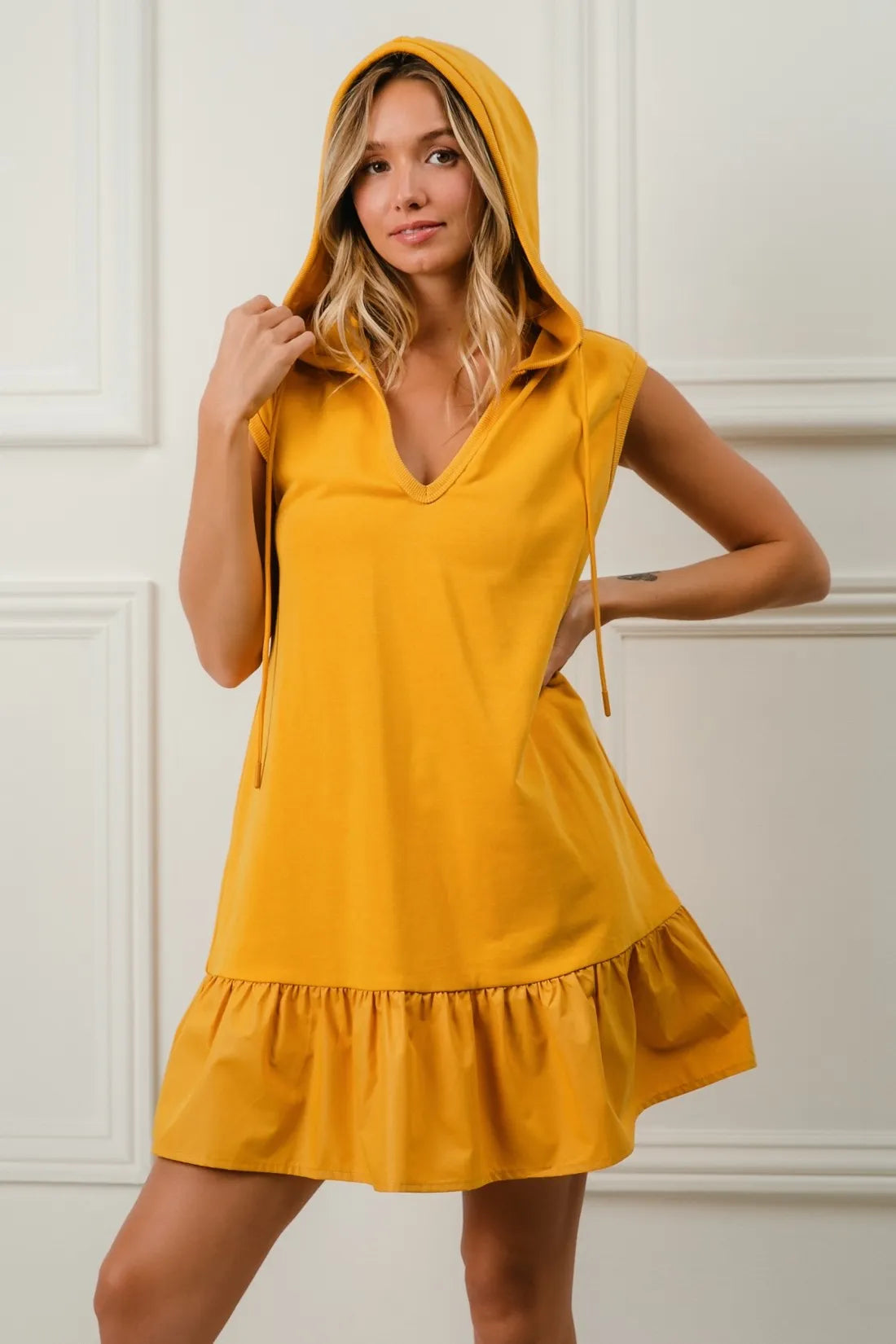 BiBi Ruffled French Terry Hooded Dress - Velora Luxury Fashion