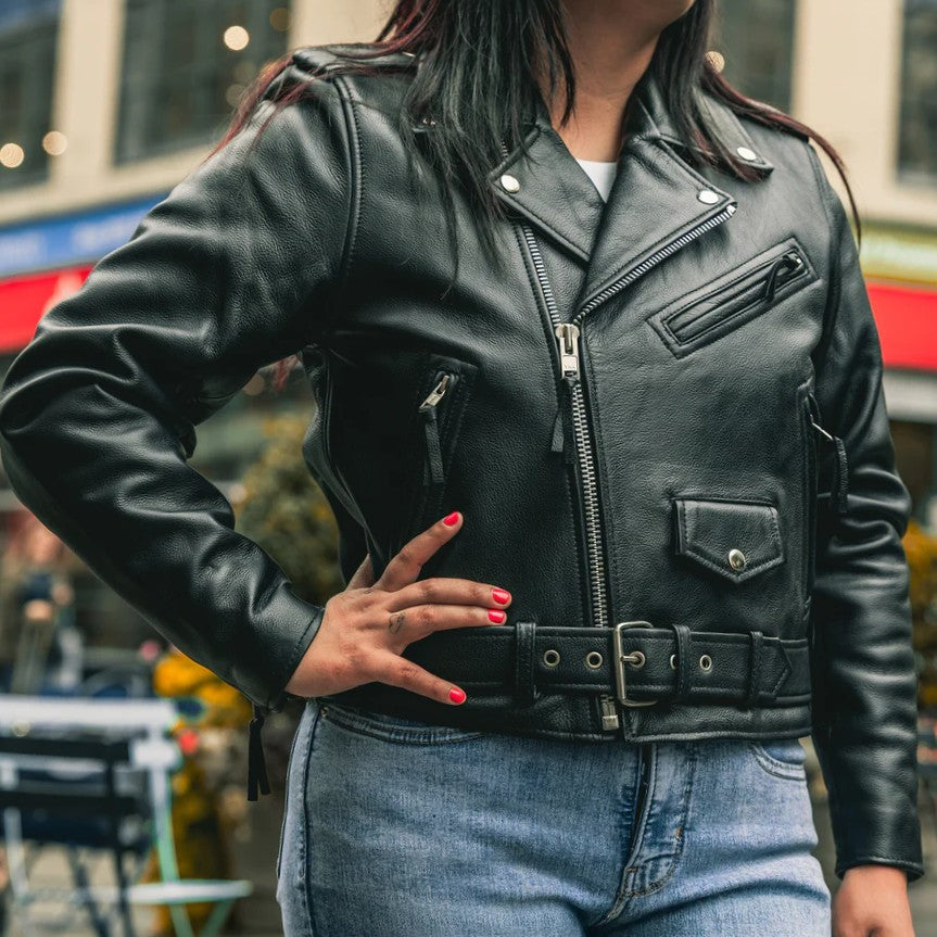 Women’s Motorcycle Leather Jacket. Quilted Thermal Liner & Cowhide Boutique of Leathers/Open Road