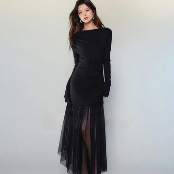 Black Panel Mesh Dress Women