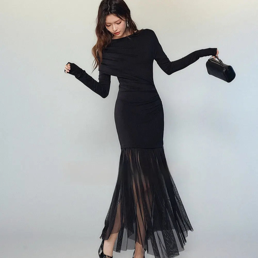 Black Panel Mesh Dress Women EX-STOCK Canada