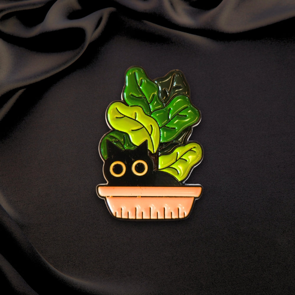 Black Cat in Plant Pot | Collectible Pin - Velora