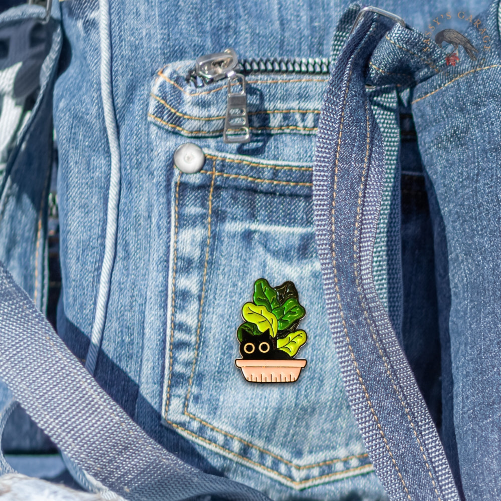 Black Cat in Plant Pot | Collectible Pin - Velora