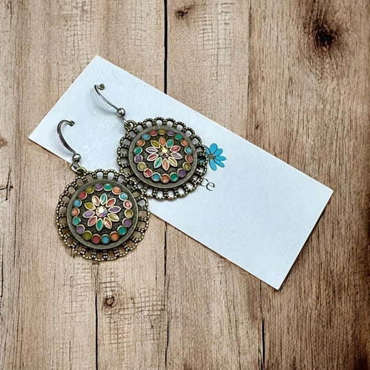 Boho Enamel Flower Earrings – Antique Bronze, Hypoallergenic & Lightweight - Velora Luxury Fashion