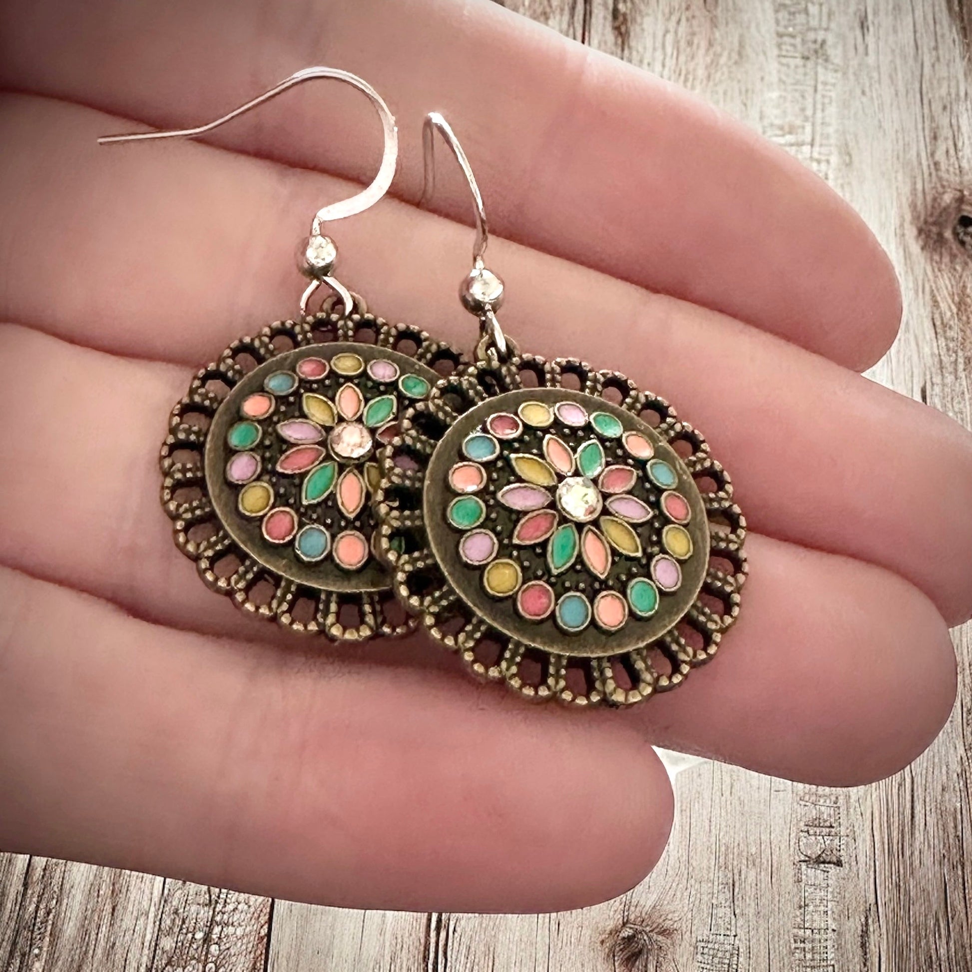 Boho Enamel Flower Earrings – Antique Bronze, Hypoallergenic & Lightweight - Velora Luxury Fashion