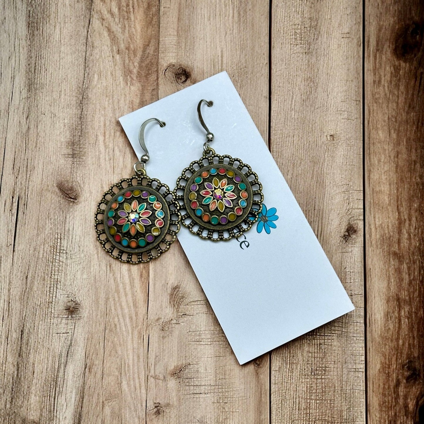 Boho Enamel Flower Earrings – Antique Bronze, Hypoallergenic & Lightweight - Velora Luxury Fashion