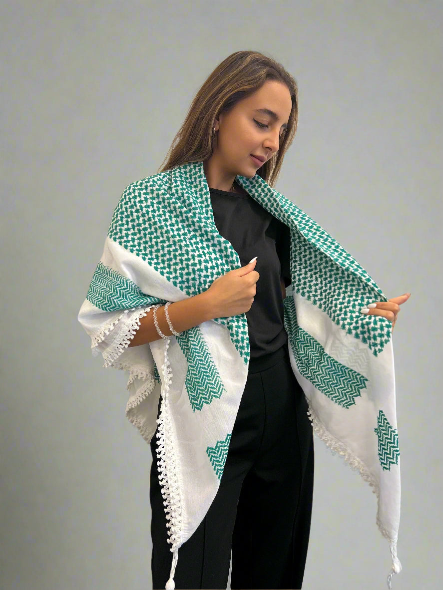 Bold Green Kufiya (Keffiyeh) | Made in Jordan - Velora Luxury Fashion
