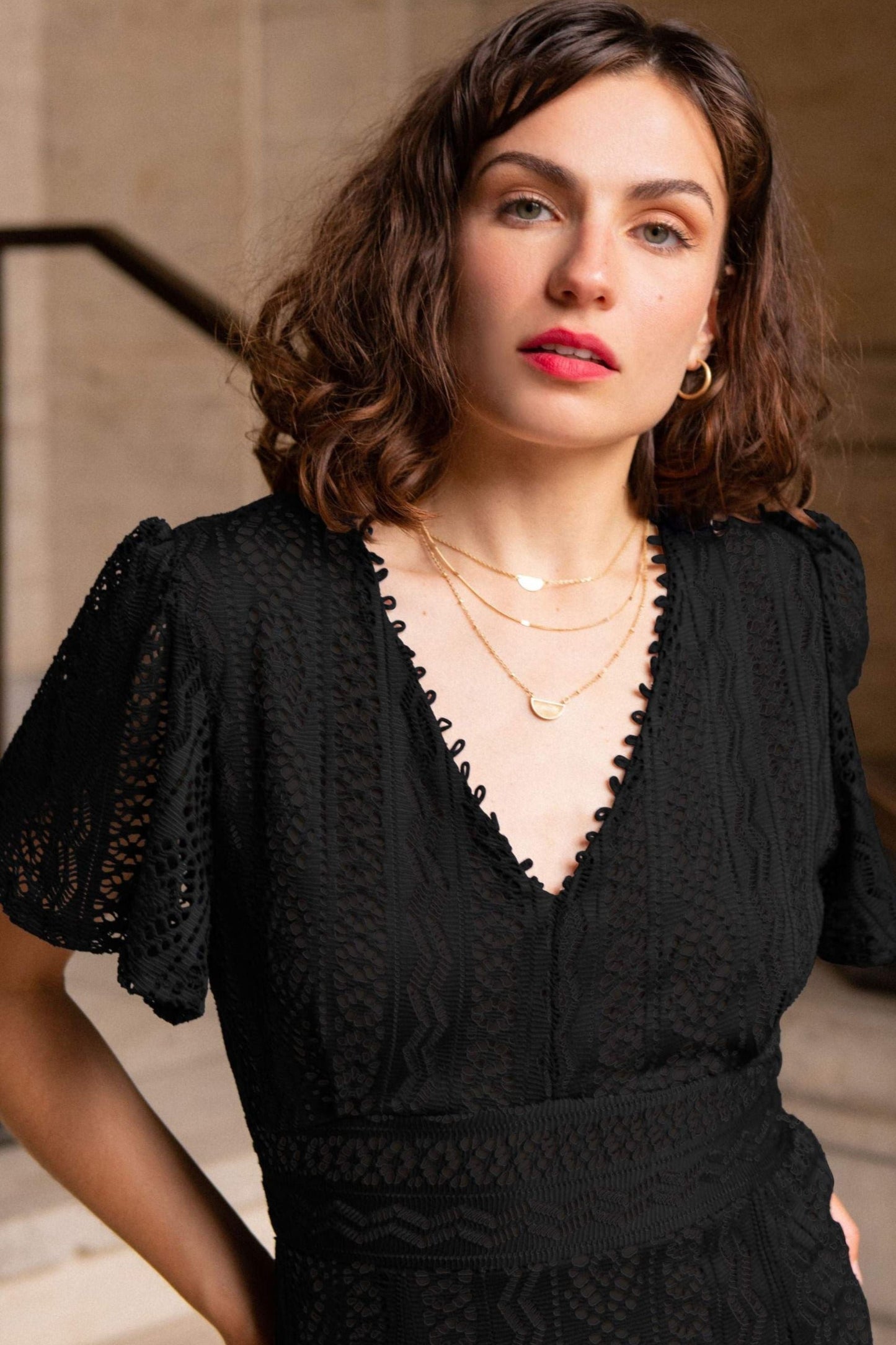 Bonnie Crochet Knit Midi Dress Lining Short Sleeves - Velora Luxury Fashion