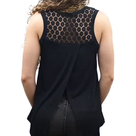 Born to Ride Tank with Star & Wings Graphic and Lace Back Details Boutique of Leathers/Open Road