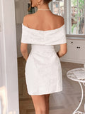 Bow Off-Shoulder Textured Mini Dress - Velora Luxury Fashion