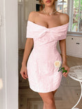 Bow Off-Shoulder Textured Mini Dress - Velora Luxury Fashion