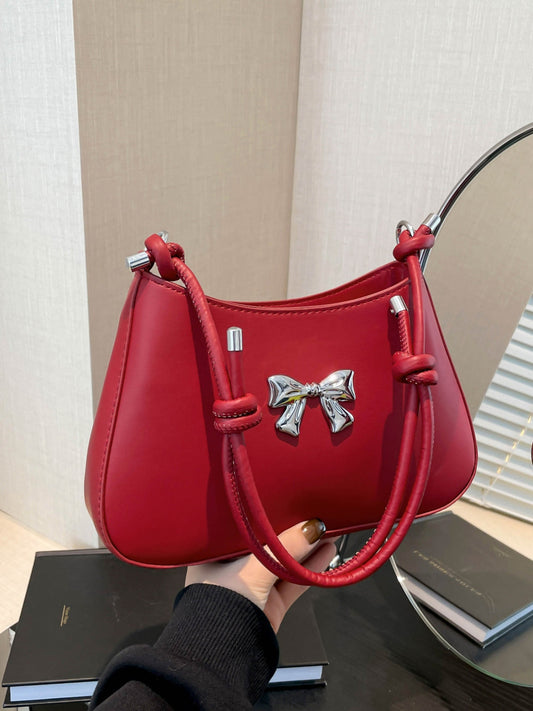 Bow PU Leather Knotted Strap Handbag - Velora Luxury Fashion
