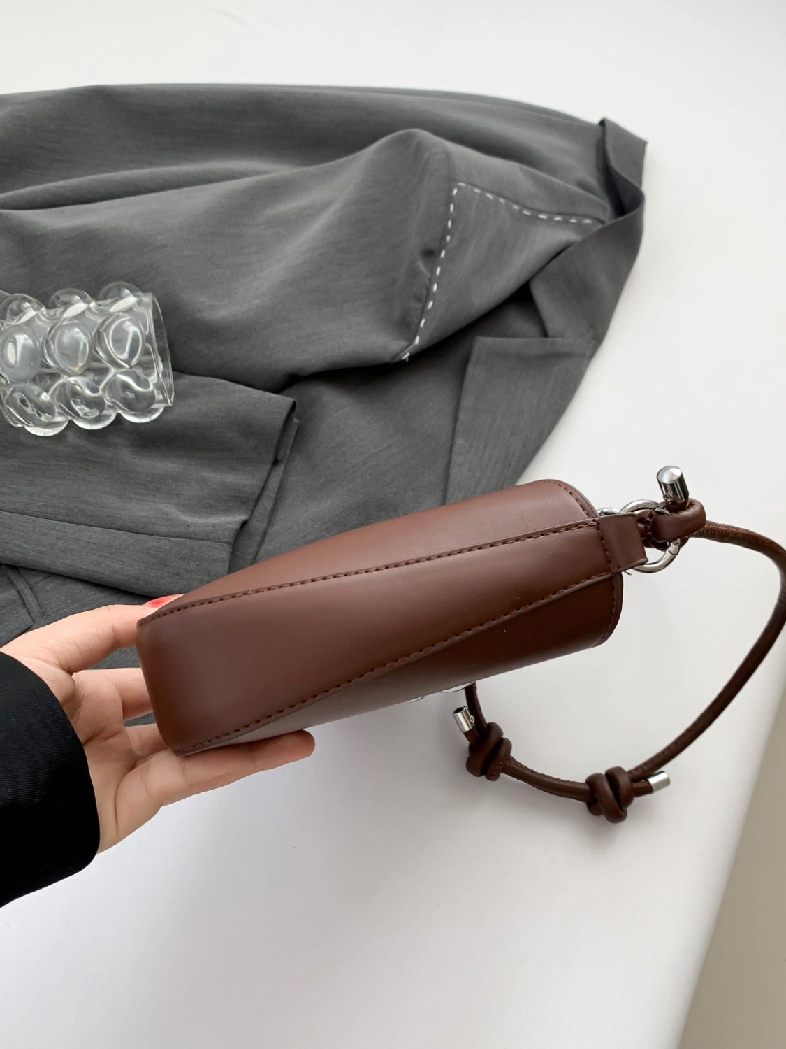 Bow PU Leather Knotted Strap Handbag - Velora Luxury Fashion