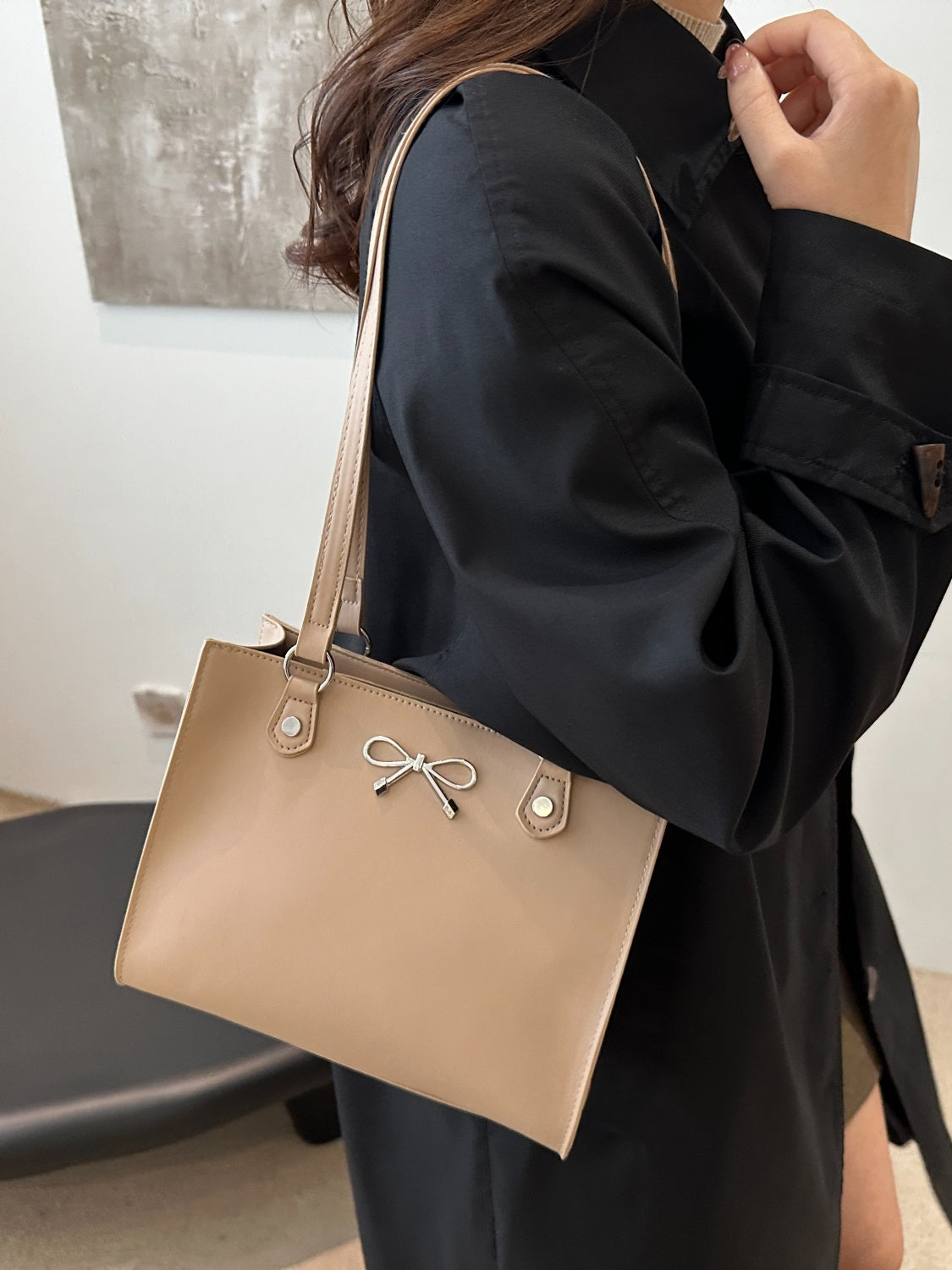 Bow PU Leather Shoulder Bag - Velora Luxury Fashion