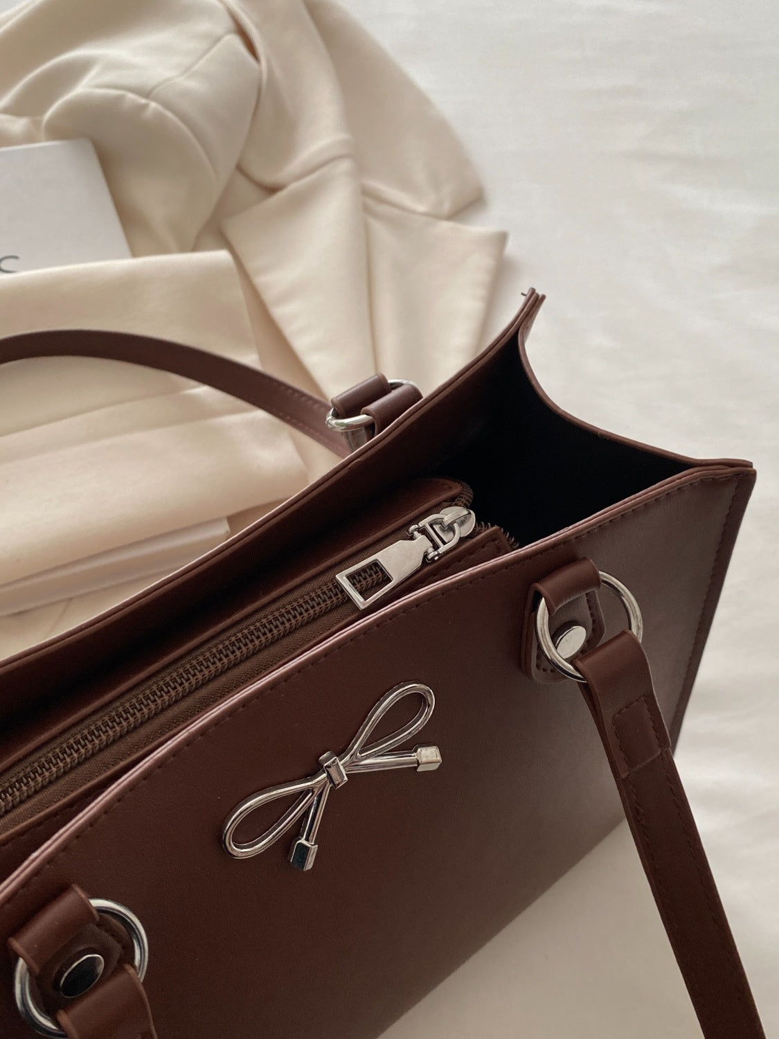 Bow PU Leather Shoulder Bag - Velora Luxury Fashion