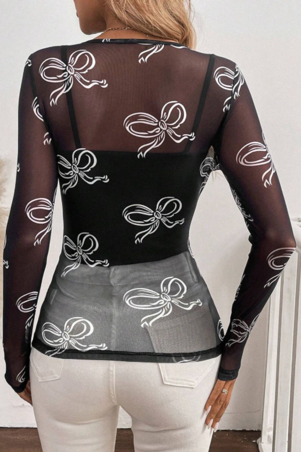 Bow Round Neck Long Sleeve Top - Velora Luxury Fashion