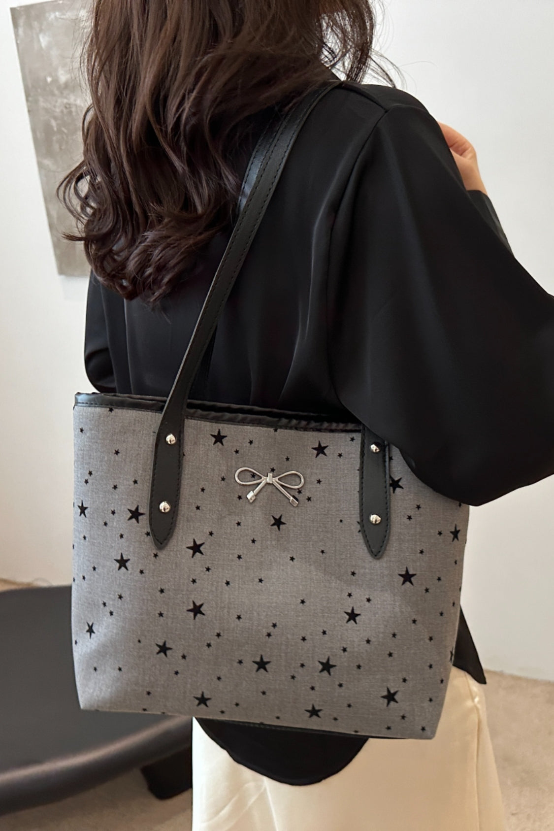 Bow Trim Polyester Tote Bag - Velora Luxury Fashion