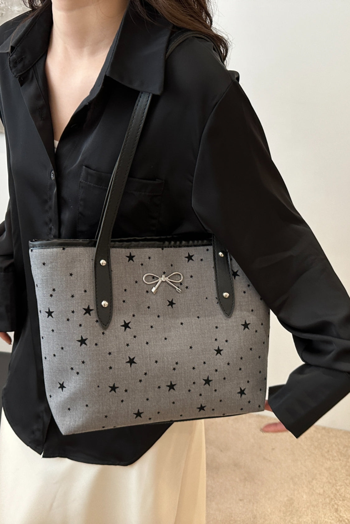 Bow Trim Polyester Tote Bag - Velora Luxury Fashion