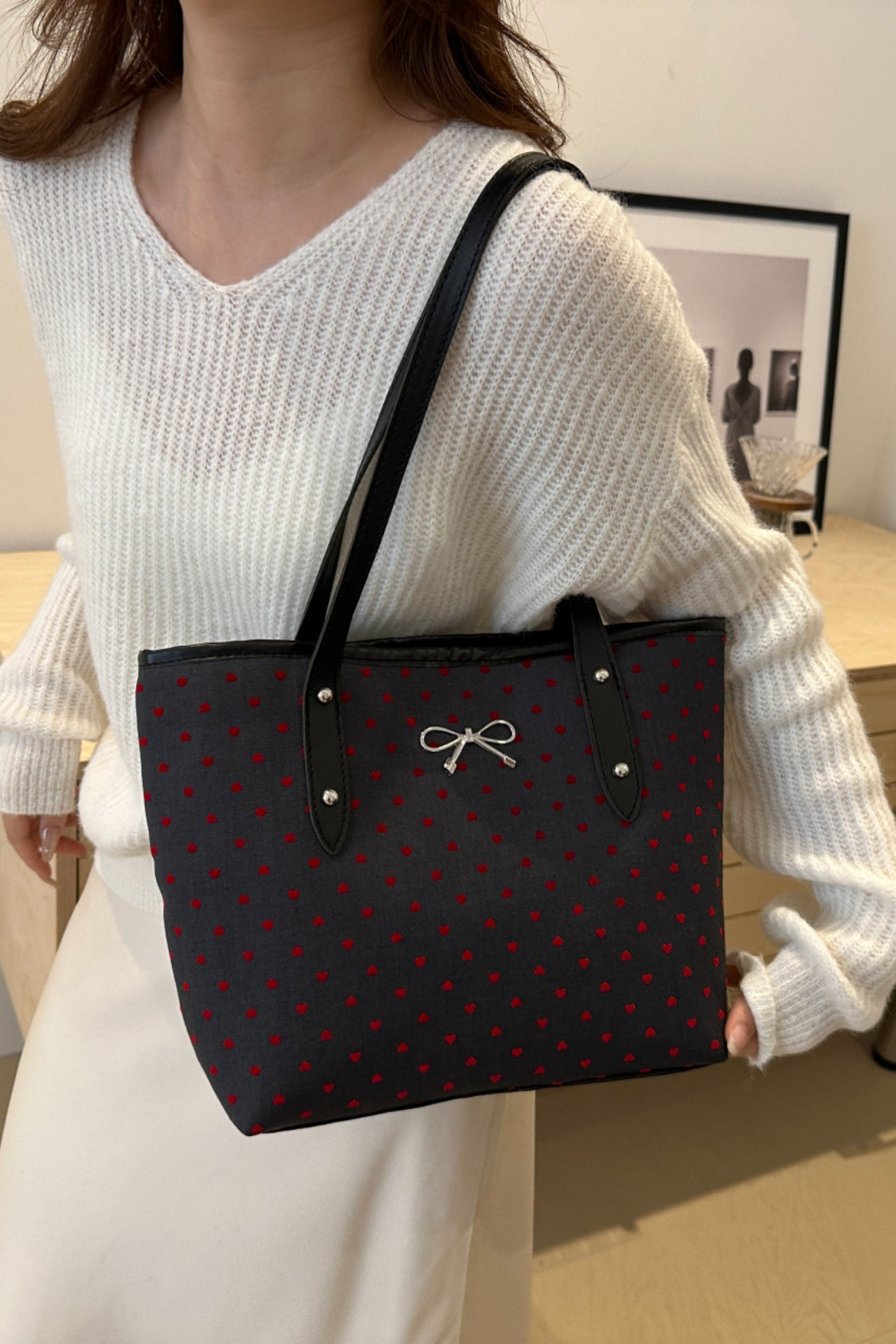 Bow Trim Polyester Tote Bag - Velora Luxury Fashion