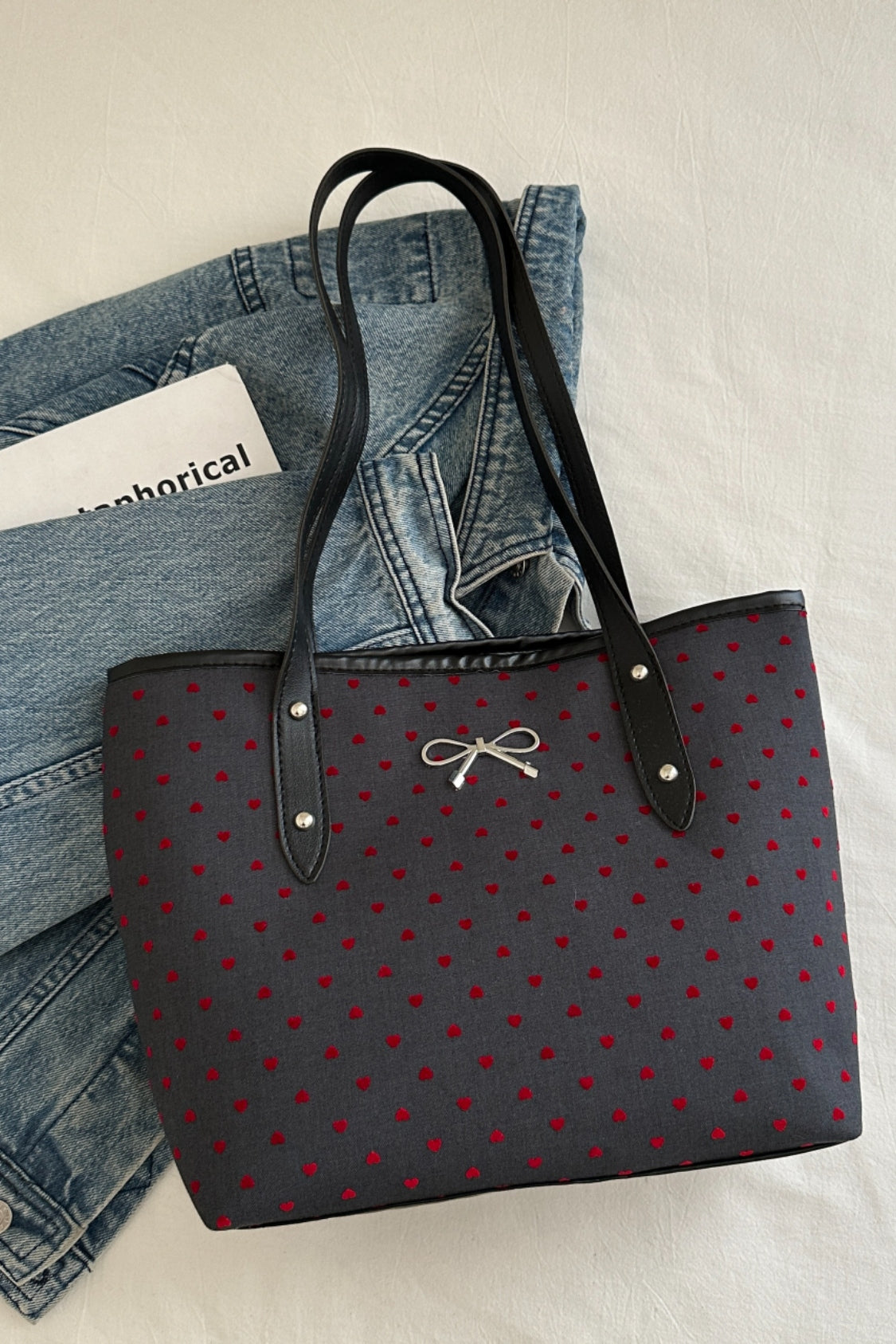 Bow Trim Polyester Tote Bag - Velora Luxury Fashion