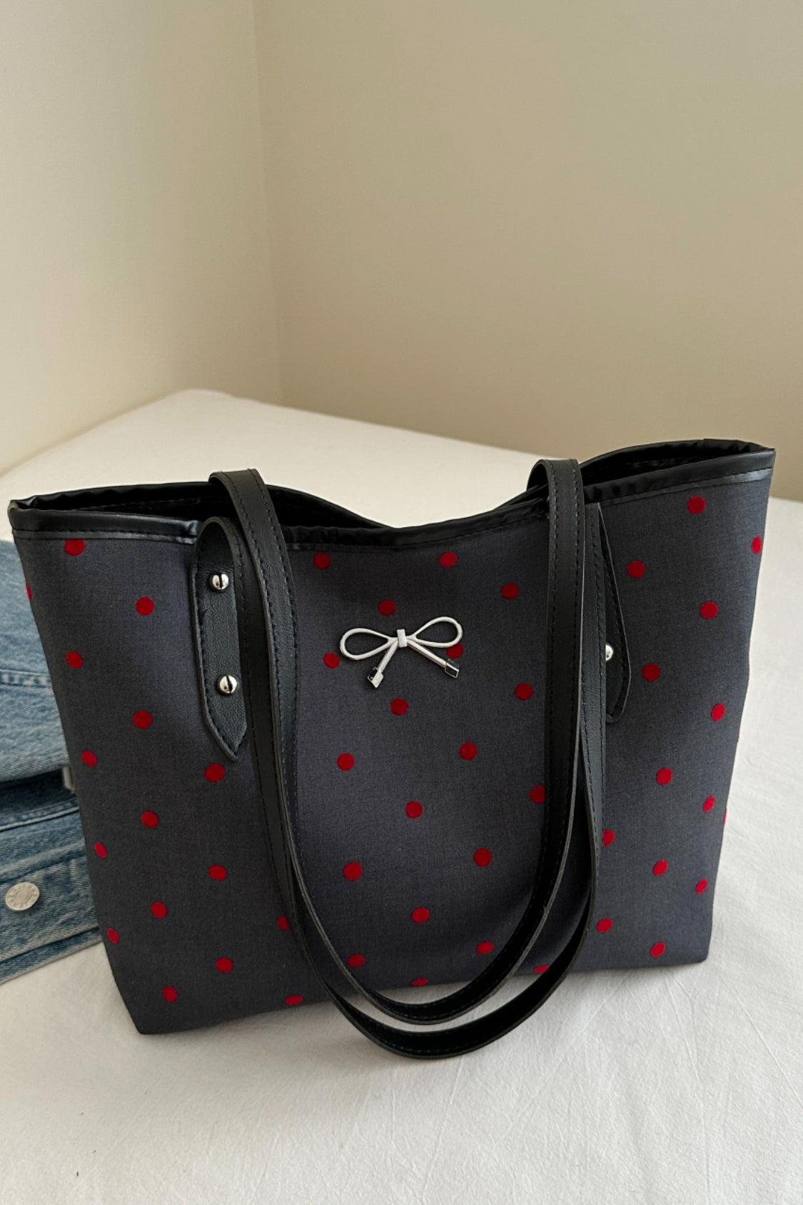 Bow Trim Polyester Tote Bag - Velora Luxury Fashion