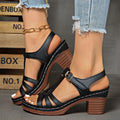 Buckle Strap Block Heel Sandals - Velora Luxury Fashion