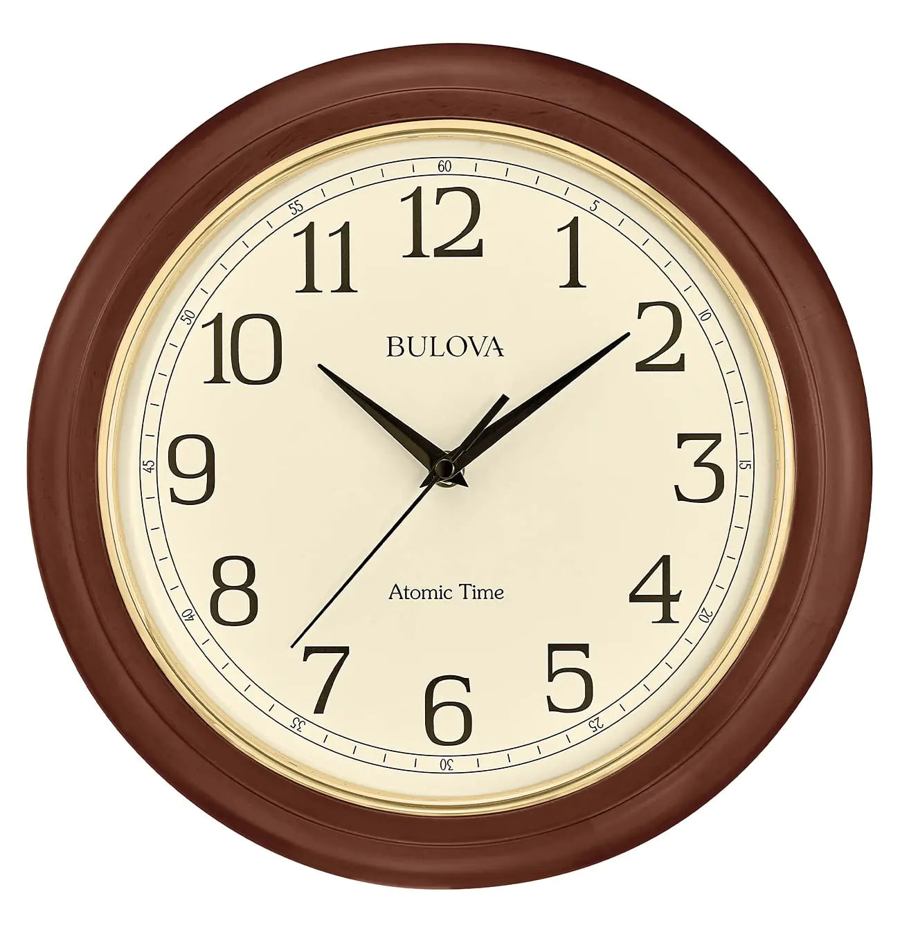 Bulova Atomic Time 2 Analog Wall Clock C5004 | 12.4" Wooden Frame Sets Time Automatically | Quartz Movement | Battery Operated | Classic Design - Velora Luxury Fashion