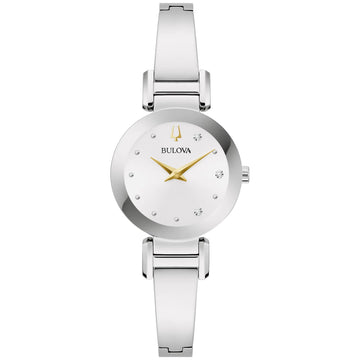 Bulova Marc Anthony Ladies Modern Diamond Silver Stainless Steel Bangle Bracelet WatchSilver White Dial Style: 96P241 - Velora Luxury Fashion