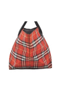 Burberry BLUE LABEL Check Shoulder Tote Bag Nylon Leather Red 9373K - Velora Luxury Fashion