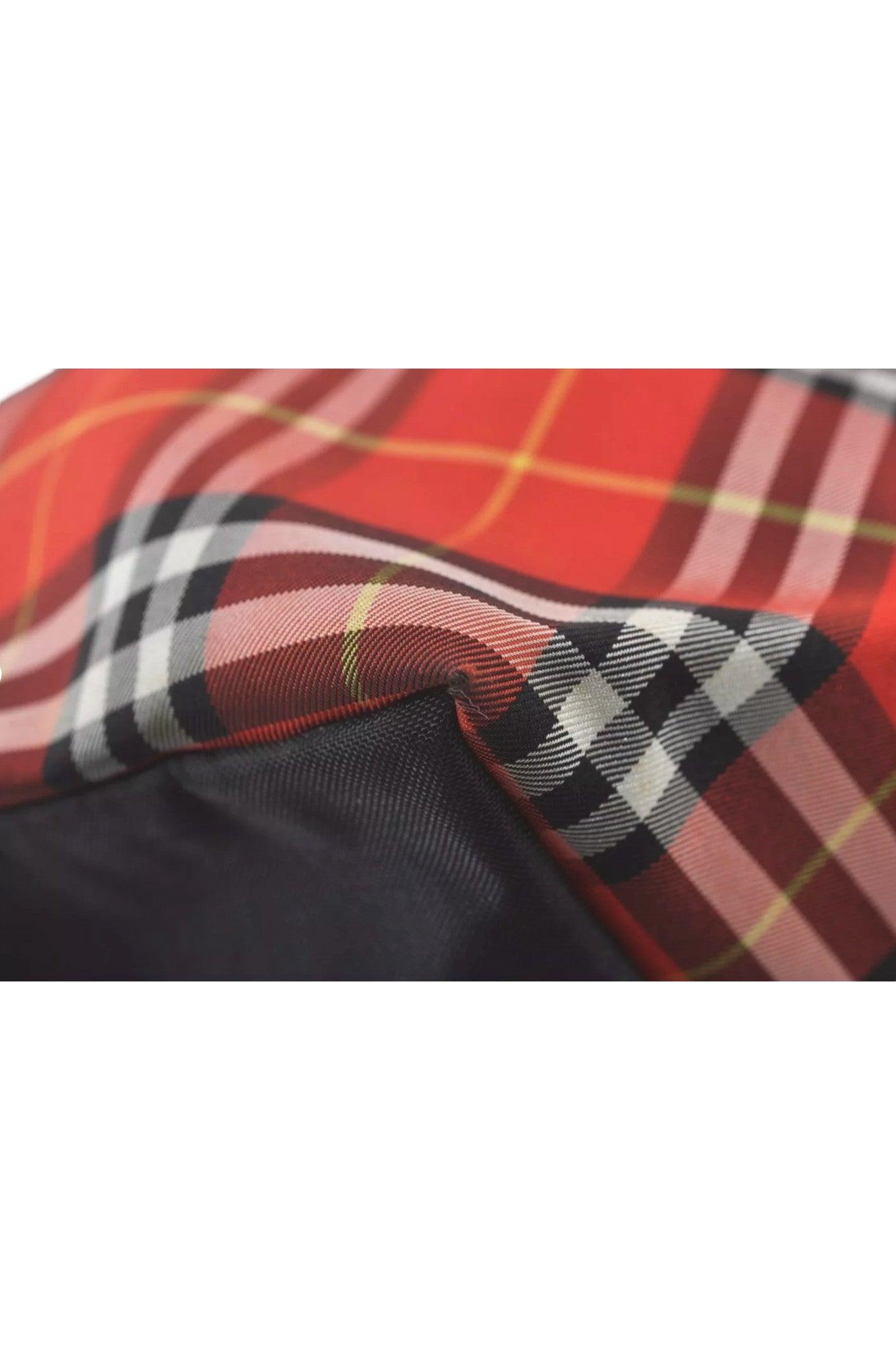 Burberry BLUE LABEL Check Shoulder Tote Bag Nylon Leather Red 9373K - Velora Luxury Fashion