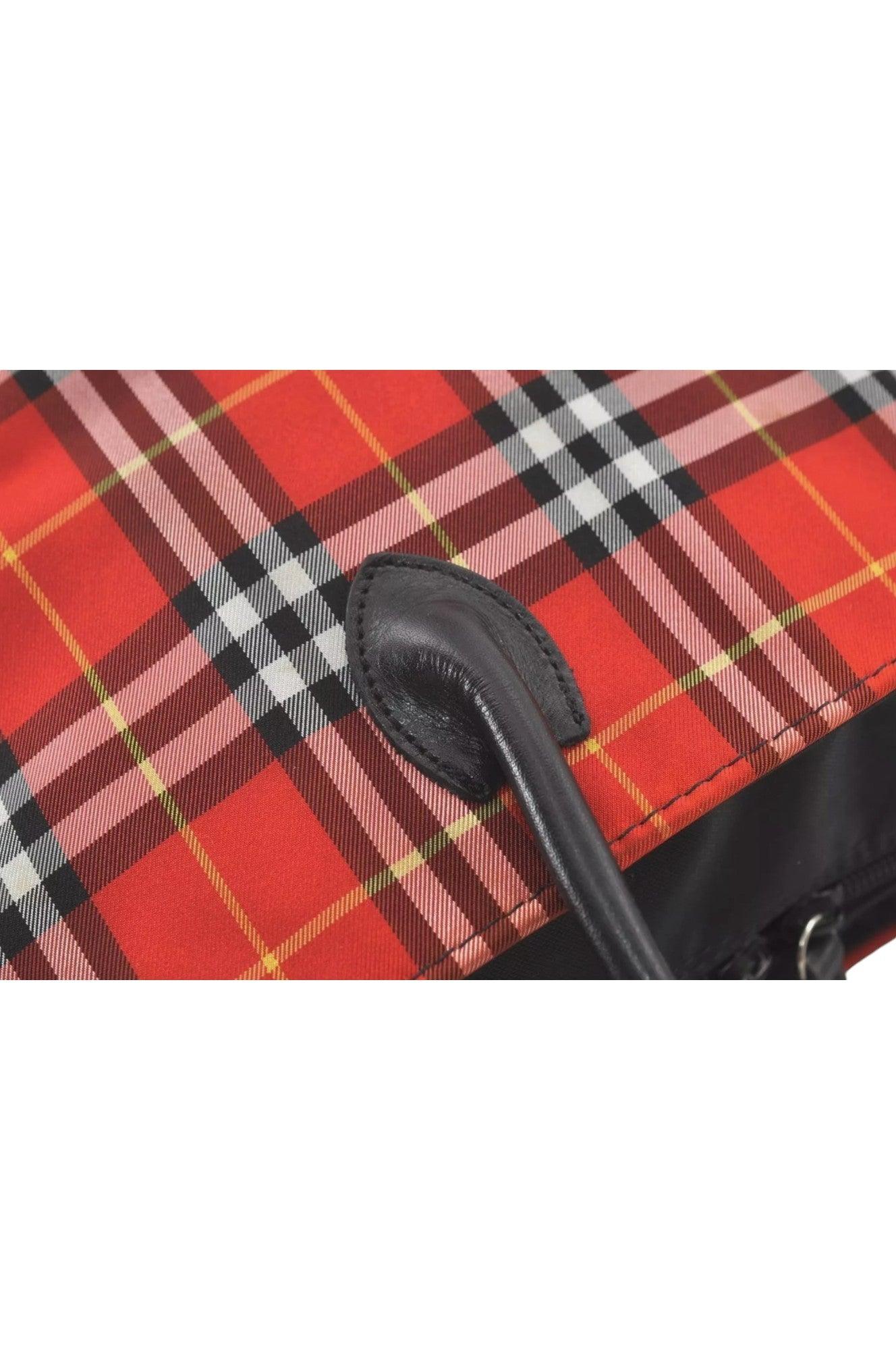 Burberry BLUE LABEL Check Shoulder Tote Bag Nylon Leather Red 9373K - Velora Luxury Fashion