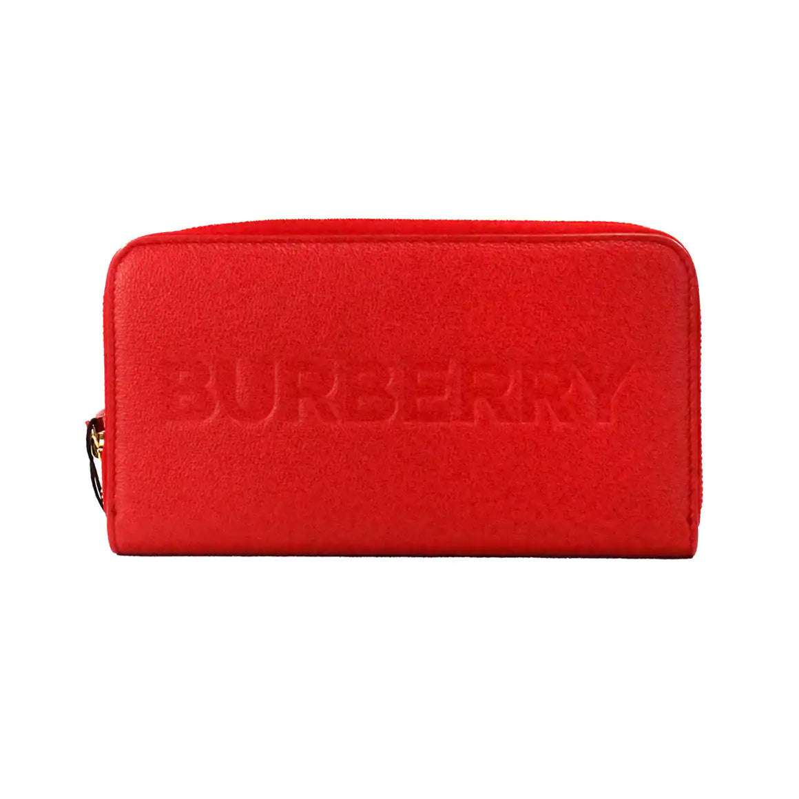 Burberry Elmore Red Branded Embossed Leather Continental Clutch Wallet - Velora Luxury Fashion