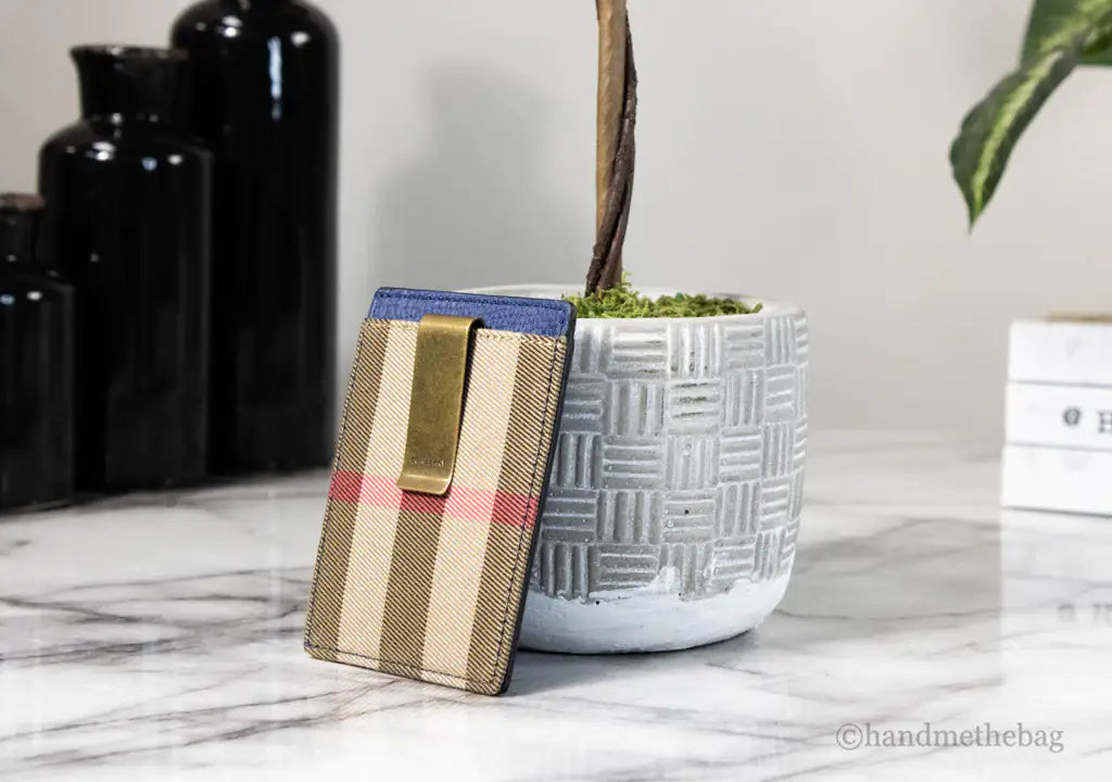 Burberry House Check Chase Blue Leather Money Card Case - Velora Luxury Fashion