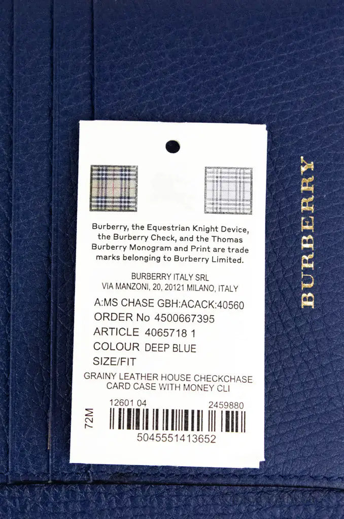 Burberry House Check Chase Blue Leather Money Card Case - Velora Luxury Fashion