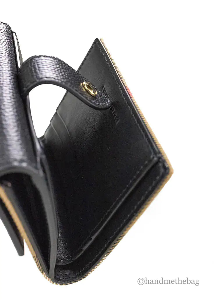 Burberry Luna Black Leather House Check Coin Pouch Wallet - Velora Luxury Fashion