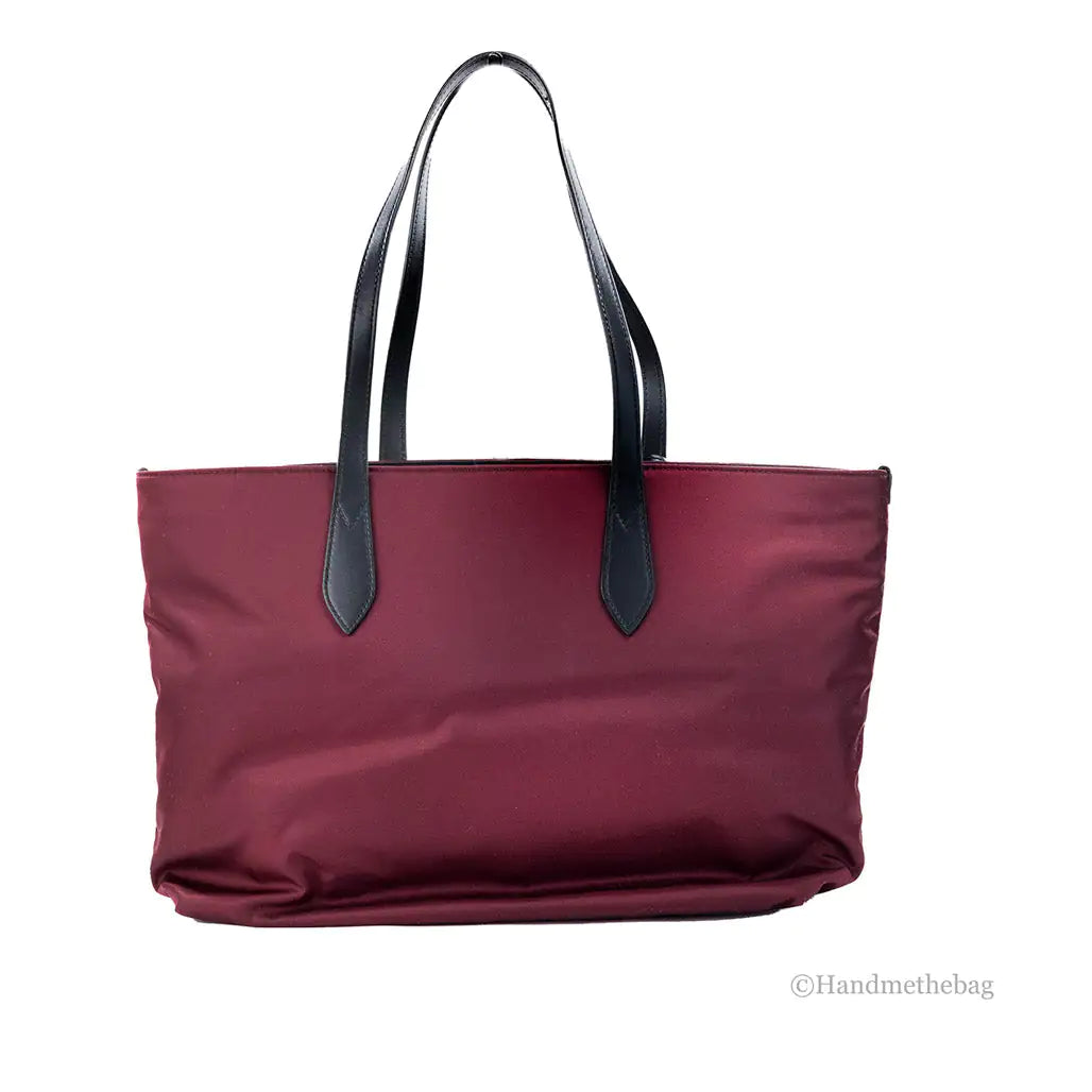Burberry Medium Burgundy Logo Nylon Tote Shoulder Bag - Velora Luxury Fashion