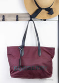 Burberry Medium Burgundy Logo Nylon Tote Shoulder Bag - Velora Luxury Fashion