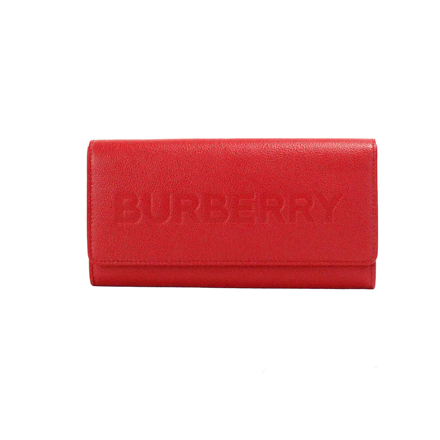 Burberry Porter Red Leather Branded Embossed Clutch Flap Wallet - Velora Luxury Fashion