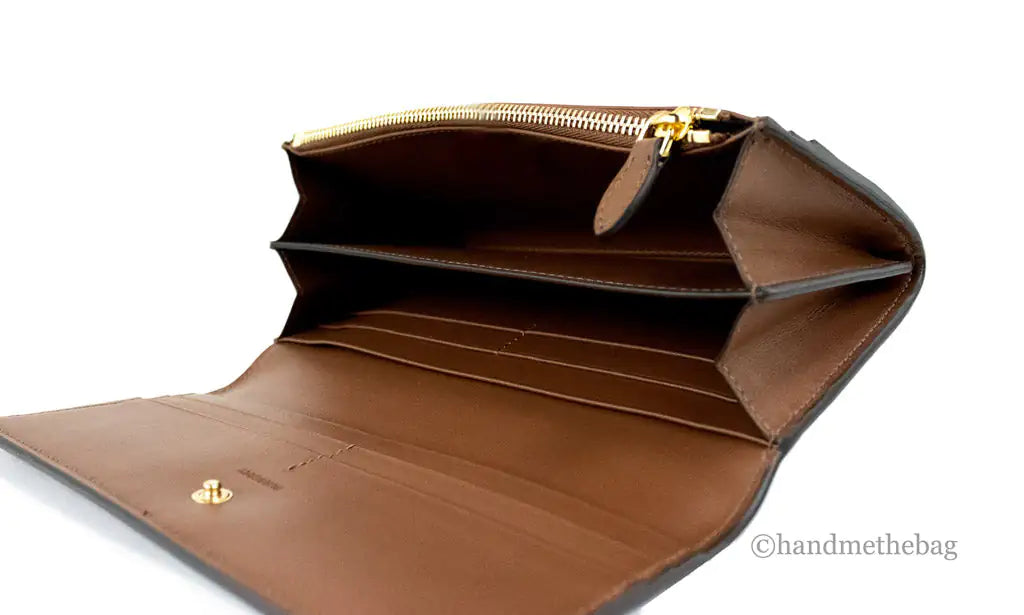 Burberry Porter Tan Leather Branded Embossed Clutch Flap Wallet - Velora Luxury Fashion