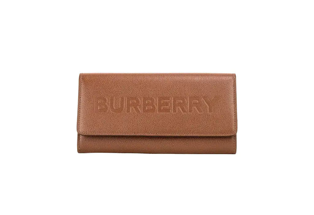 Burberry Porter Tan Leather Branded Embossed Clutch Flap Wallet - Velora Luxury Fashion