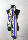 Burberry Ribbon Denim Blue England Heritage Stripe Cotton Scarf - Velora Luxury Fashion