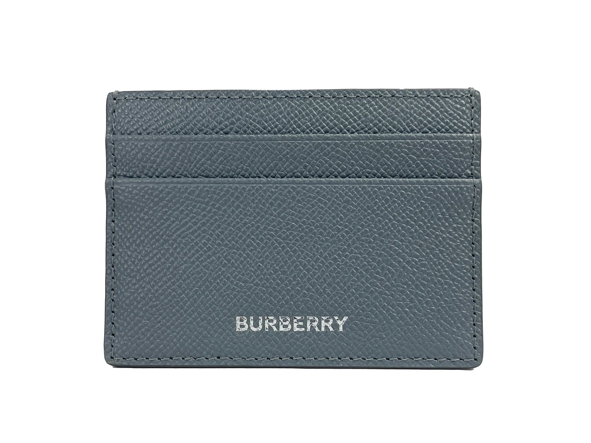 Burberry Sandon Grey Grained Leather Card Case Wallet - Velora Luxury Fashion