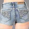 Bus Stop Women's Rhinestone Angel Wing Denim Shorts - Velora Luxury Fashion