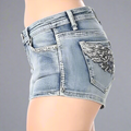 Bus Stop Women's Rhinestone Angel Wing Denim Shorts - Velora Luxury Fashion