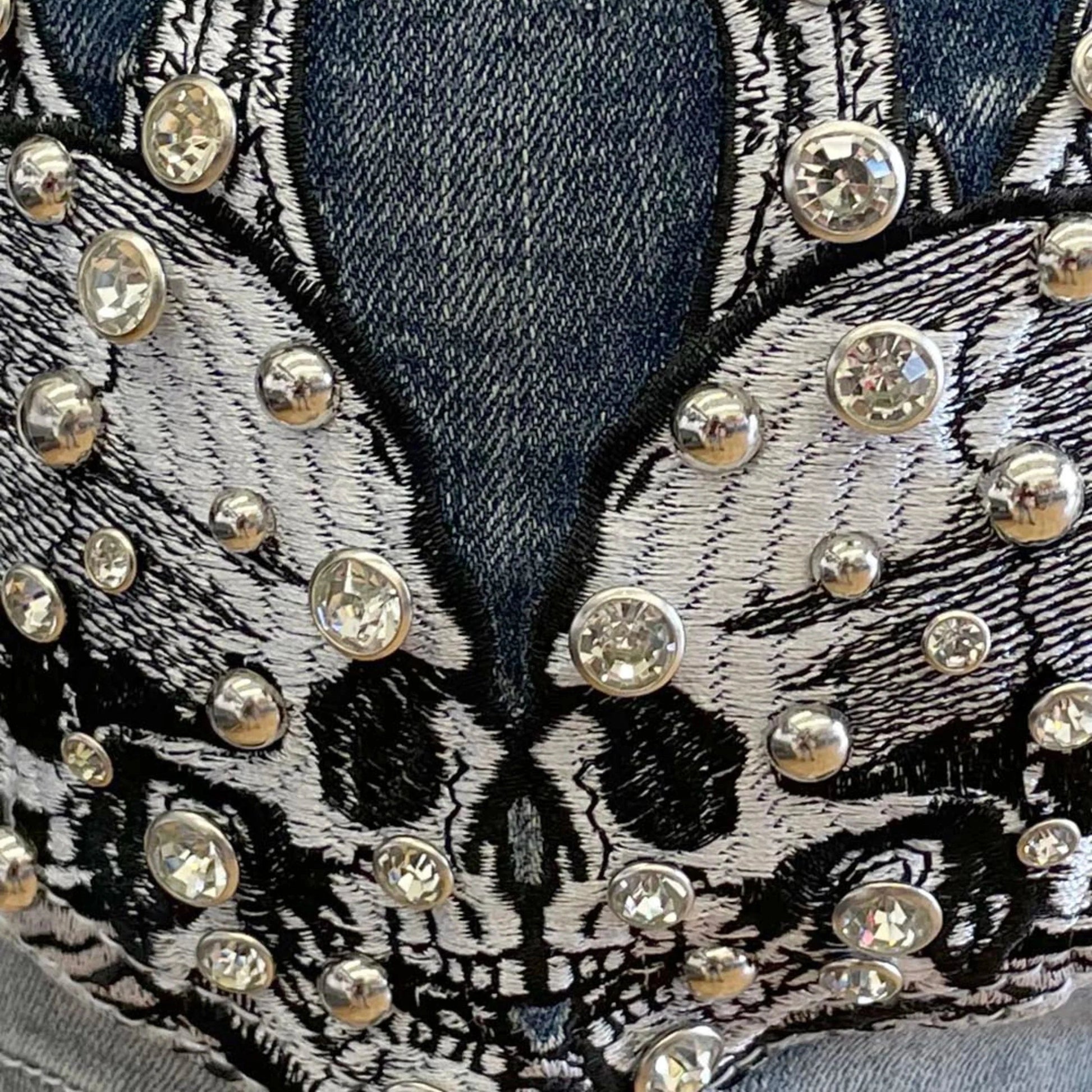 Bus Stop Women's Rhinestone Skull Wing Denim Shorts - Velora Luxury Fashion