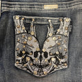 Bus Stop Women's Rhinestone Skull Wing Denim Shorts - Velora Luxury Fashion
