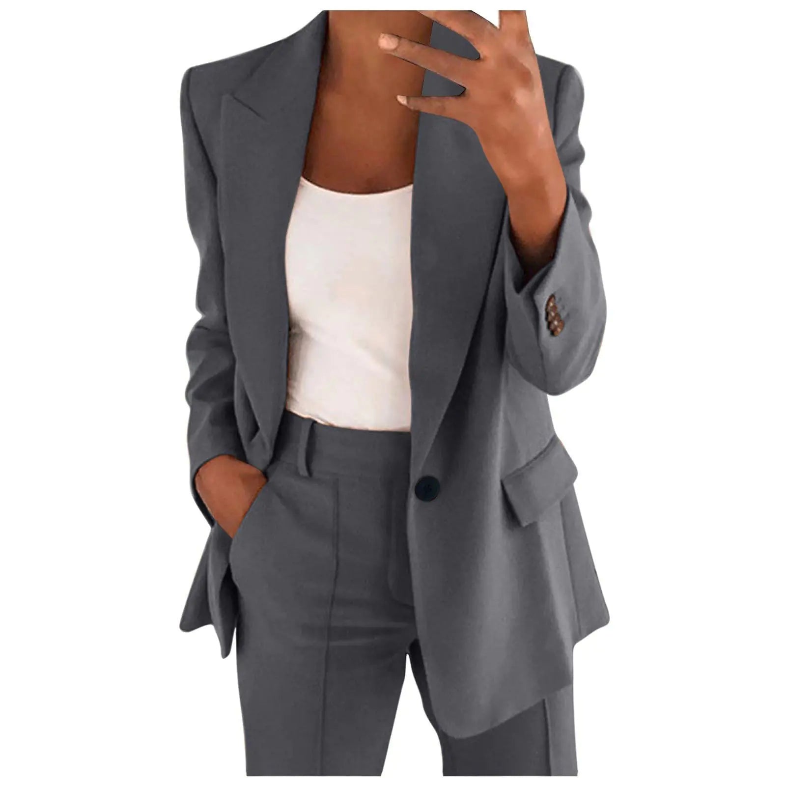 Business Casual Outfits for Women Professional Pant Suits 2 Piece Office Outfit Work Blazer Set Women Dressy Suit Wide Leg Pants Set Fashion Outfits Dark Gray - Velora Luxury Fashion